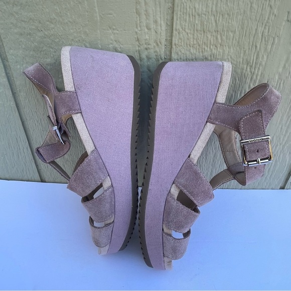 VIONIC Sandal Womens 9 Suede Wedge Mauve HOOLA TAWNY Platform T-Strap Casual - Picture 13 of 17